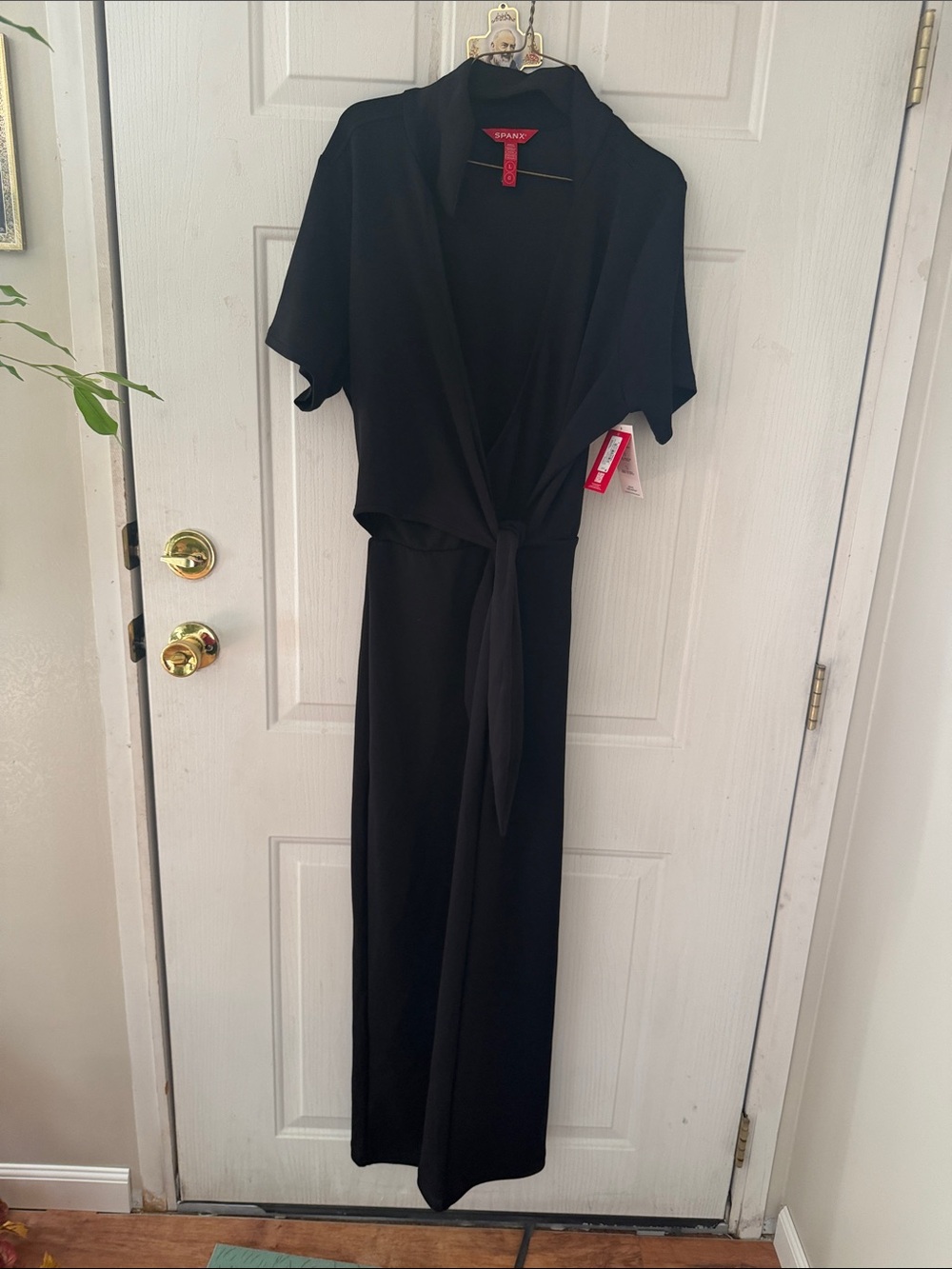 SPANX Black Wrap-Front Jumpsuit with Tie Waist